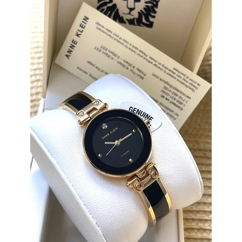 Anne Klein Women's Genuine Diamond Dial Bangle Watch (AK/1980BKGB)