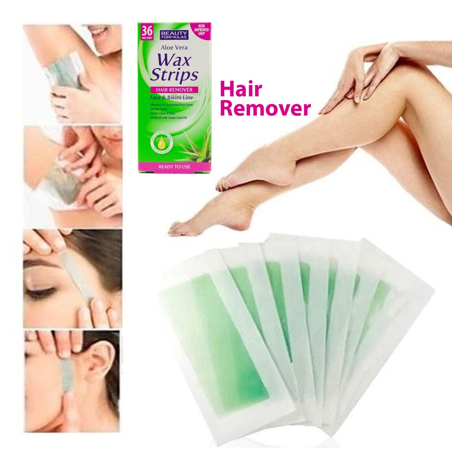 Beauty Formulas Aloe Vera Wax Strips Hair Remover 36 Strips