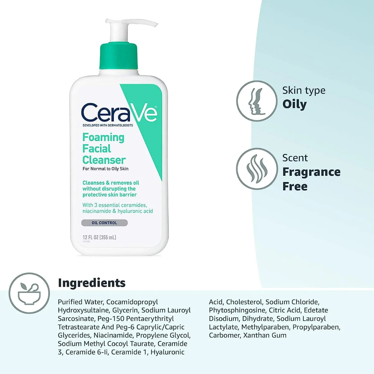 CeraVe Foaming Facial Cleanser For Normal To Oily Skin 355ml
