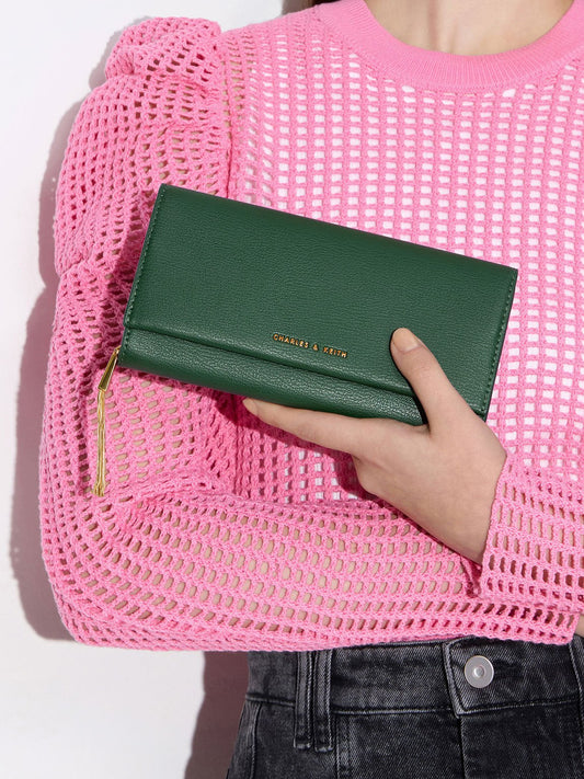 Charles & Keith Tassel Detail Long Wallet- Dark Green