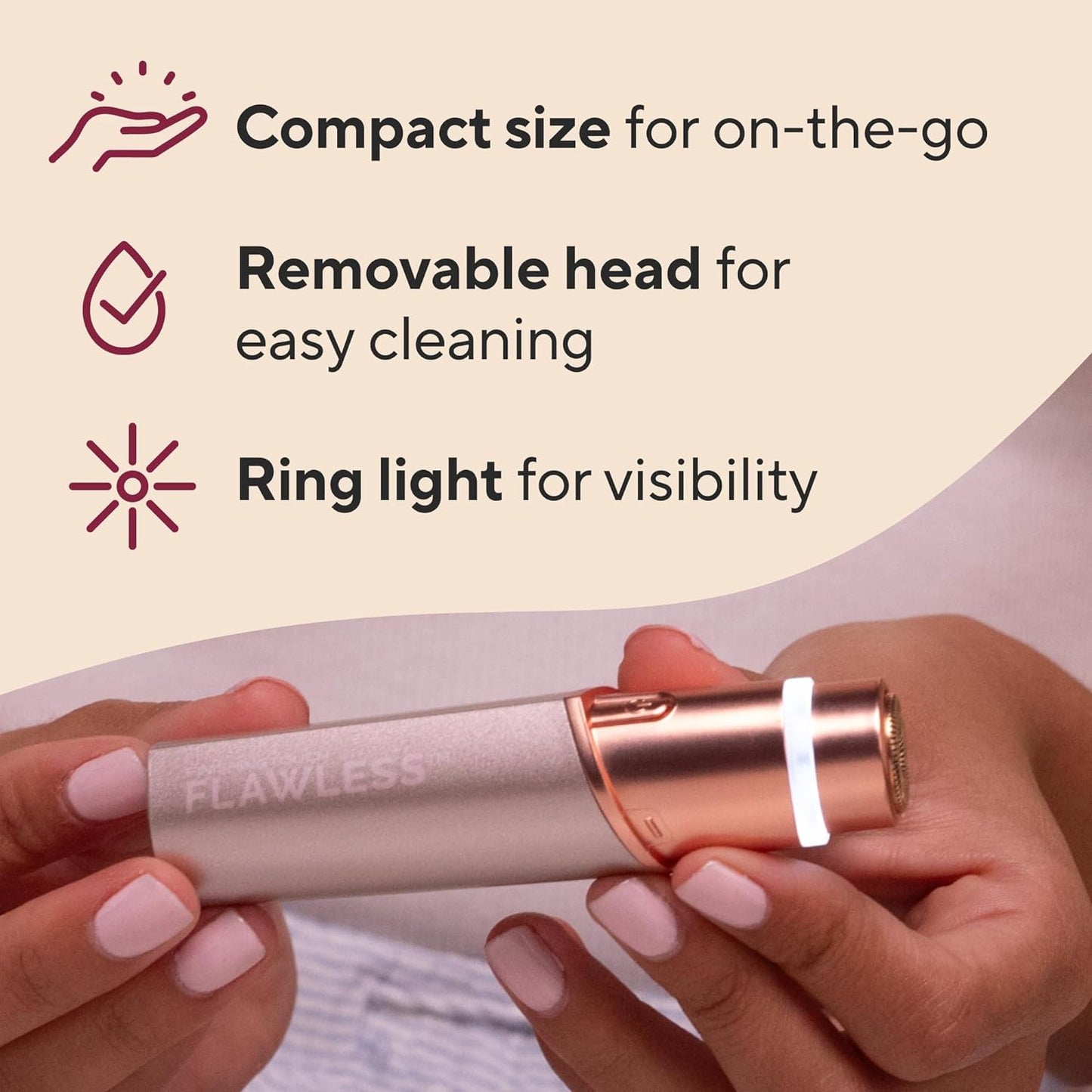 Finishing Touch Flawless Facial Hair Remover for Women, Electric Razor with LED Light