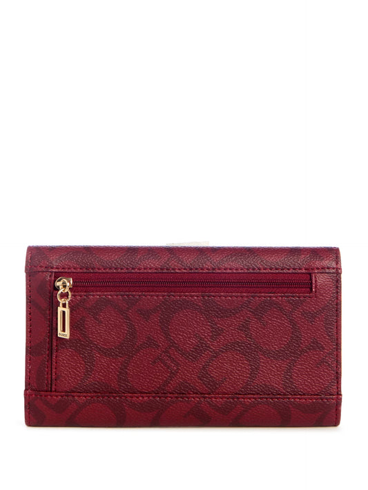 GUESS Abree Logo Slim Clutch Wallet- Black Cherry