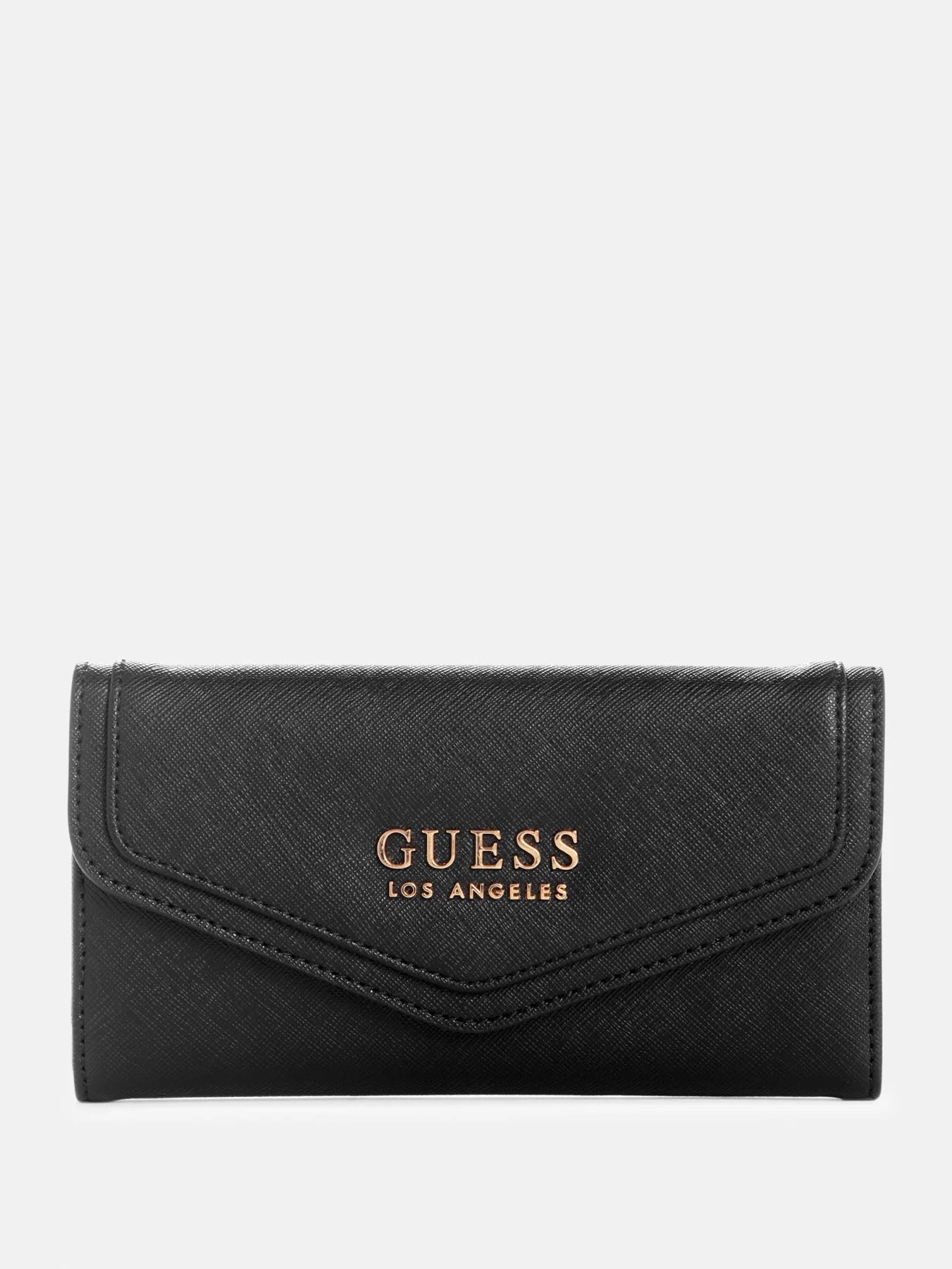GUESS Hartland Signature Print Slim Clutch Wallet- Black
