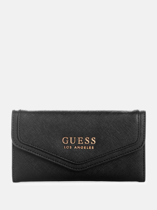 GUESS Hartland Signature Print Slim Clutch Wallet- Black