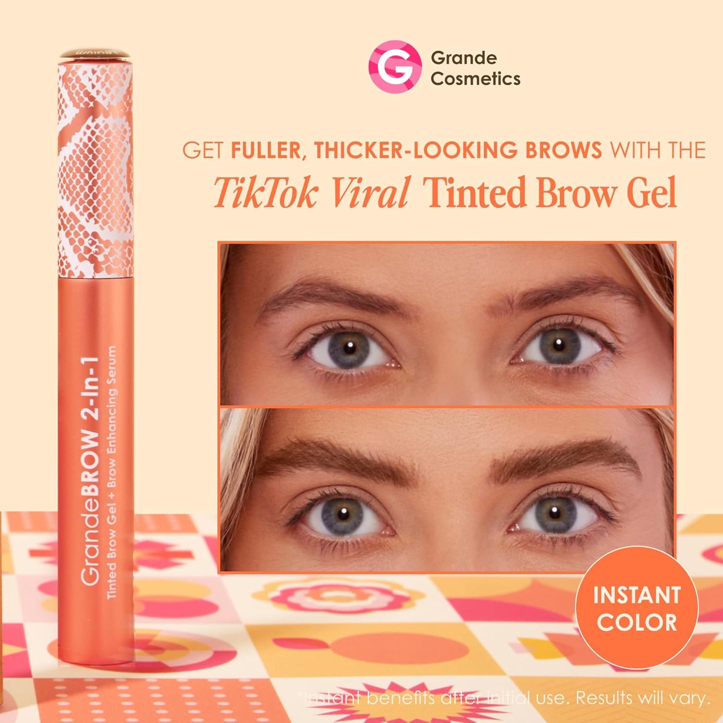 Grande Cosmetics GrandeBROW 2-In-1 Tinted Brow Gel+Brow Enhancing Serum- Medium