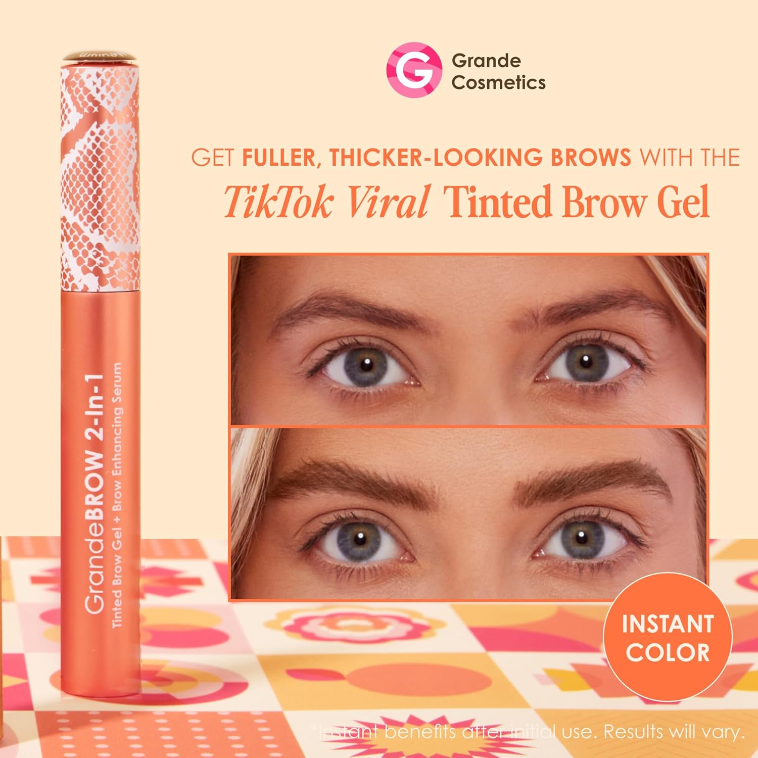 Grande Cosmetics GrandeBROW 2-In-1 Tinted Brow Gel+Brow Enhancing Serum- Medium