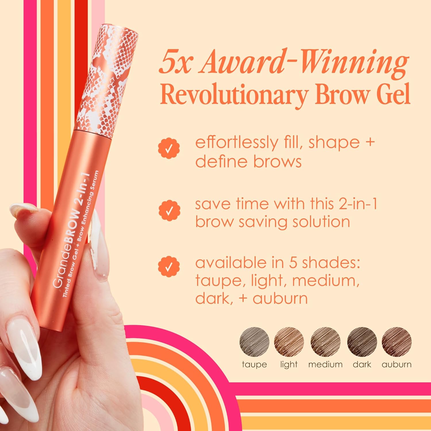 Grande Cosmetics GrandeBROW 2-In-1 Tinted Brow Gel+Brow Enhancing Serum- Medium