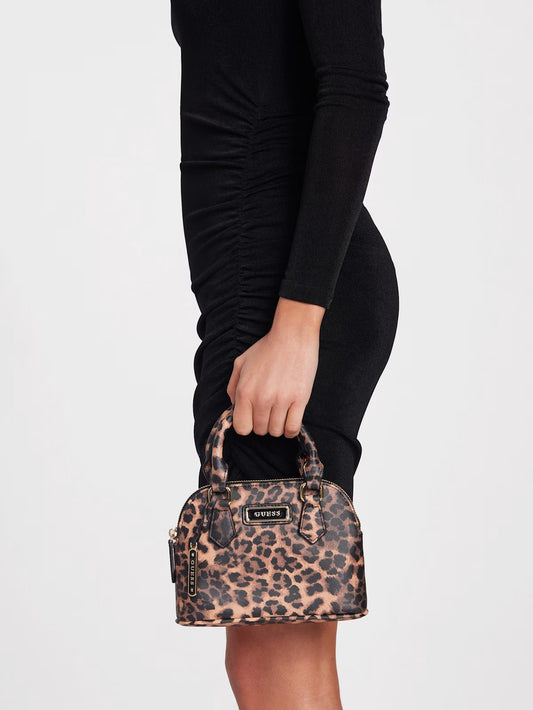 Guess Elise Dome Satchel Bag- Leopard