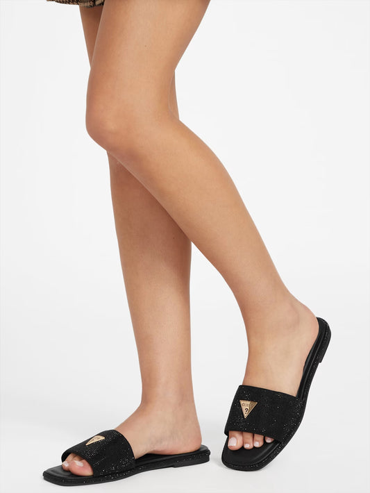 Guess Tahleas Rhinestone Sandals- Black US 7