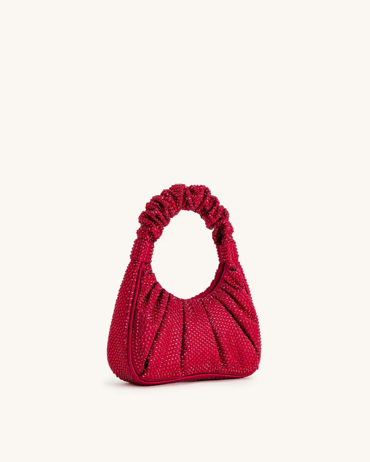 JE PEI Gabbi Artificial Crystal Medium Ruched Hobo Handbag - Red
