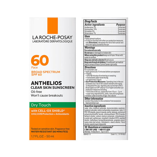 LA Roche-Posay Anthelios Clear Skin Oil Free Sunscreen SPF60, 50ml