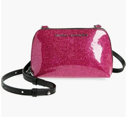 MARC JACOBS Metal Letter Logo Glitter Mini Crossbody Bag- Lipstick Pink