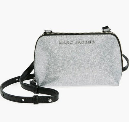 MARC JACOBS Metal Letter Logo Glitter Mini Crossbody Bag- Silver