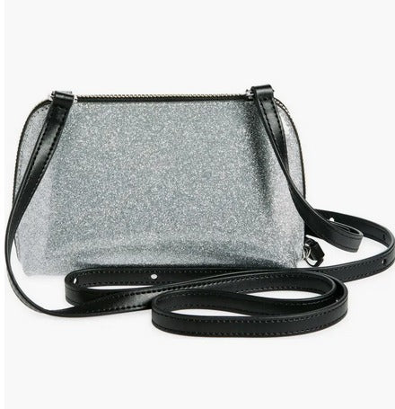 MARC JACOBS Metal Letter Logo Glitter Mini Crossbody Bag- Silver