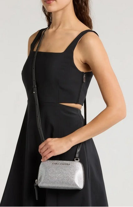 MARC JACOBS Metal Letter Logo Glitter Mini Crossbody Bag- Silver