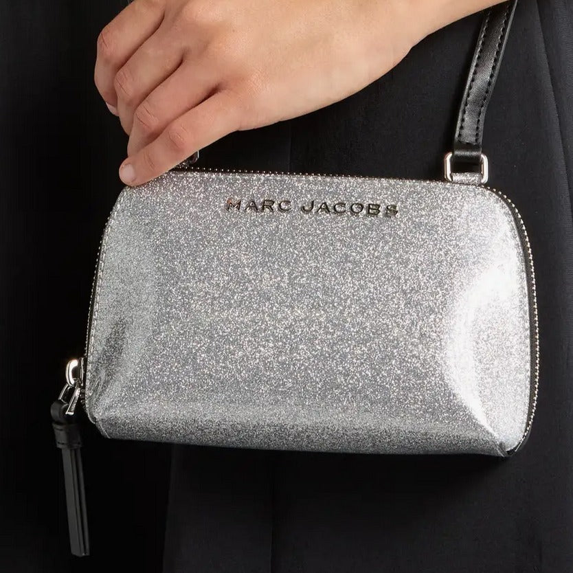 MARC JACOBS Metal Letter Logo Glitter Mini Crossbody Bag- Silver