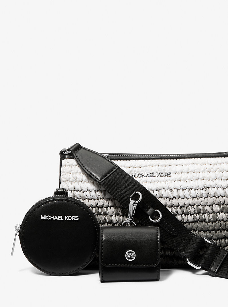Michael Kors Jet Set Small Ombre Straw Crossbody Bag with Case for Apple Airpods Pro