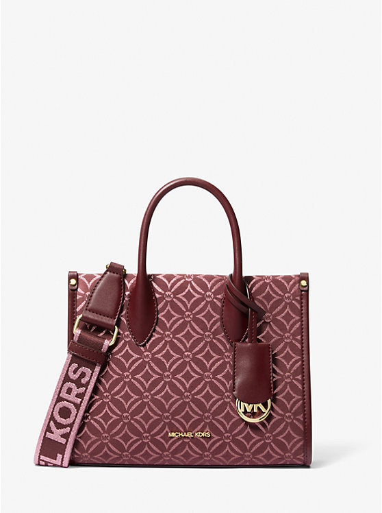 Micheal Kors Mirella Small Metallic Logo Jacquard Crossbody Bag-Oxblood Mlti