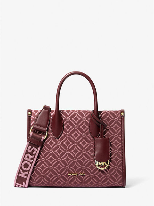 Micheal Kors Mirella Small Metallic Logo Jacquard Crossbody Bag-Oxblood Mlti