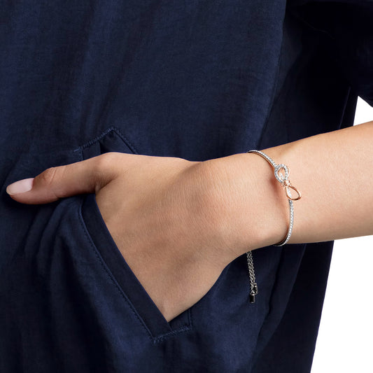 Swarovski Lifelong Bow Bangle Bow, White, Mixed Metal Finish