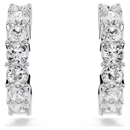 Swarovski Mini Hoop earrings Round cut, White, Rhodium plated