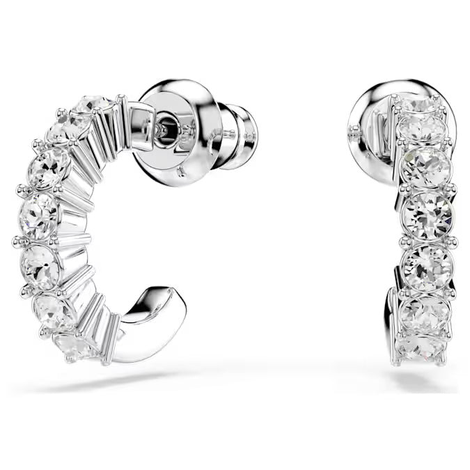 Swarovski Mini Hoop earrings Round cut, White, Rhodium plated