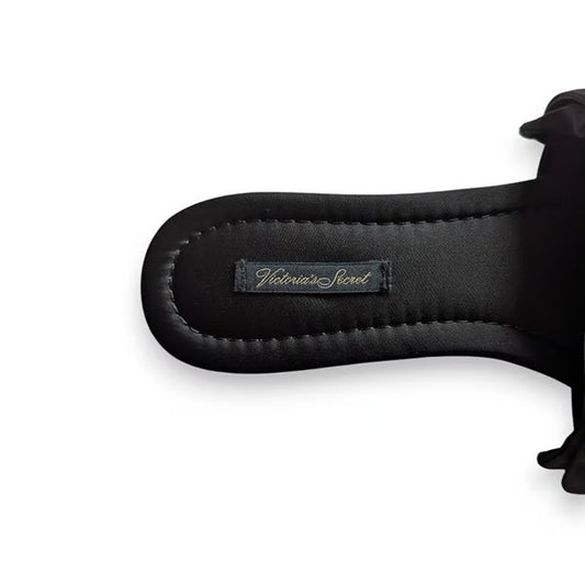 Victoria's Secret Pearl Heart Black Satin Bow Slide Slippers US 5/6