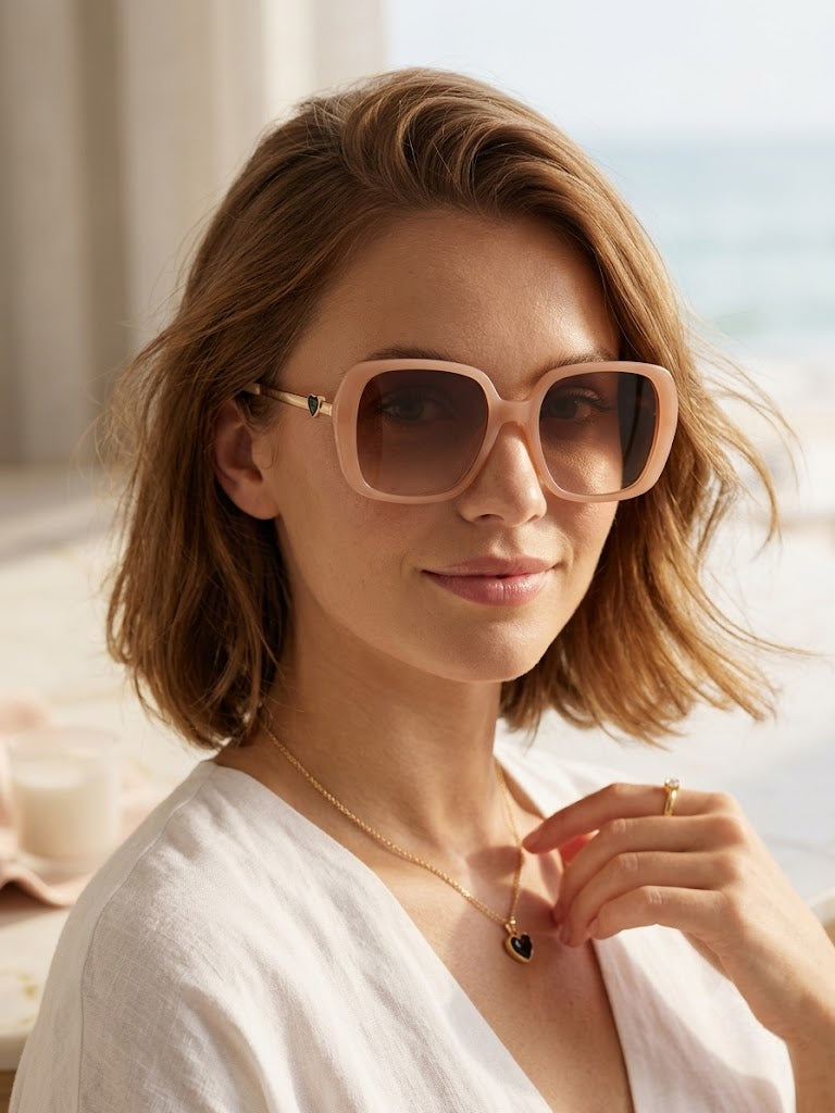 Vincci Heart Charm Oversized Square Sunglasses - Peach