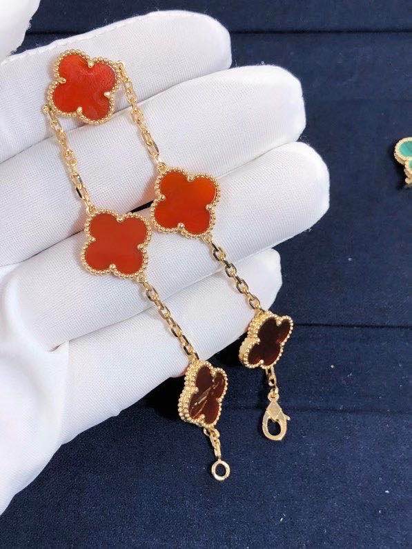 Women's Stainless Steel Flower Charm Bracelets- Red