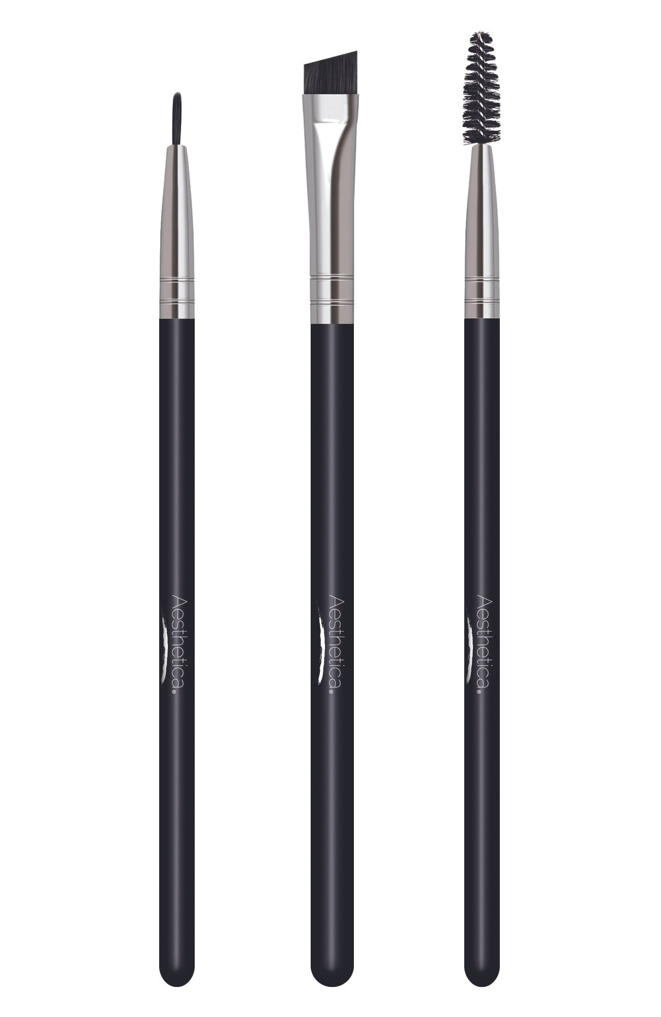 Aesthetica Pro Brush Series 3-Piece Eyeliner, Brow & Spoolie Brush Set