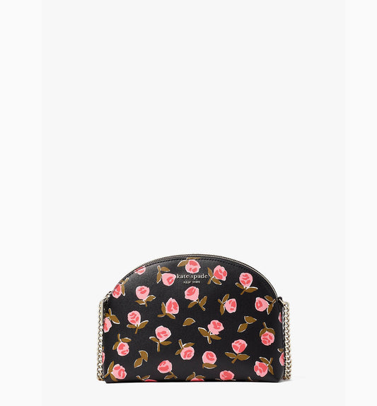 Kate Spade Spencer Ditsy Rose Double-Zip Dome Crossbody Bag- Black Multi