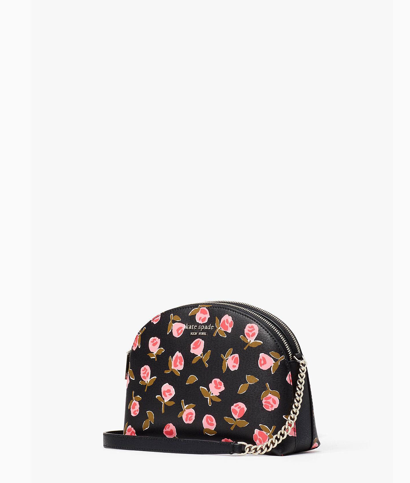 Kate Spade Spencer Ditsy Rose Double-Zip Dome Crossbody Bag- Black Multi