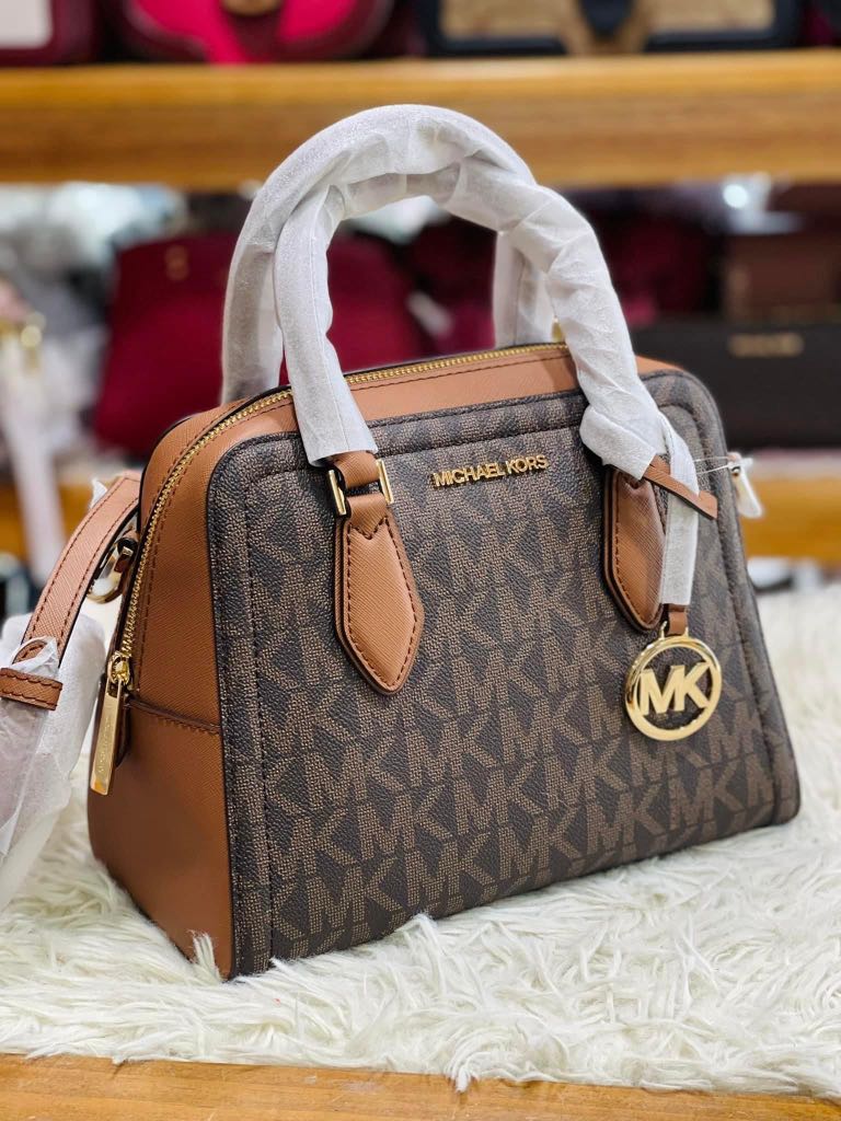 Michael Kors Ayden Medium Logo and Faux Leather Bag Brown Meharshop