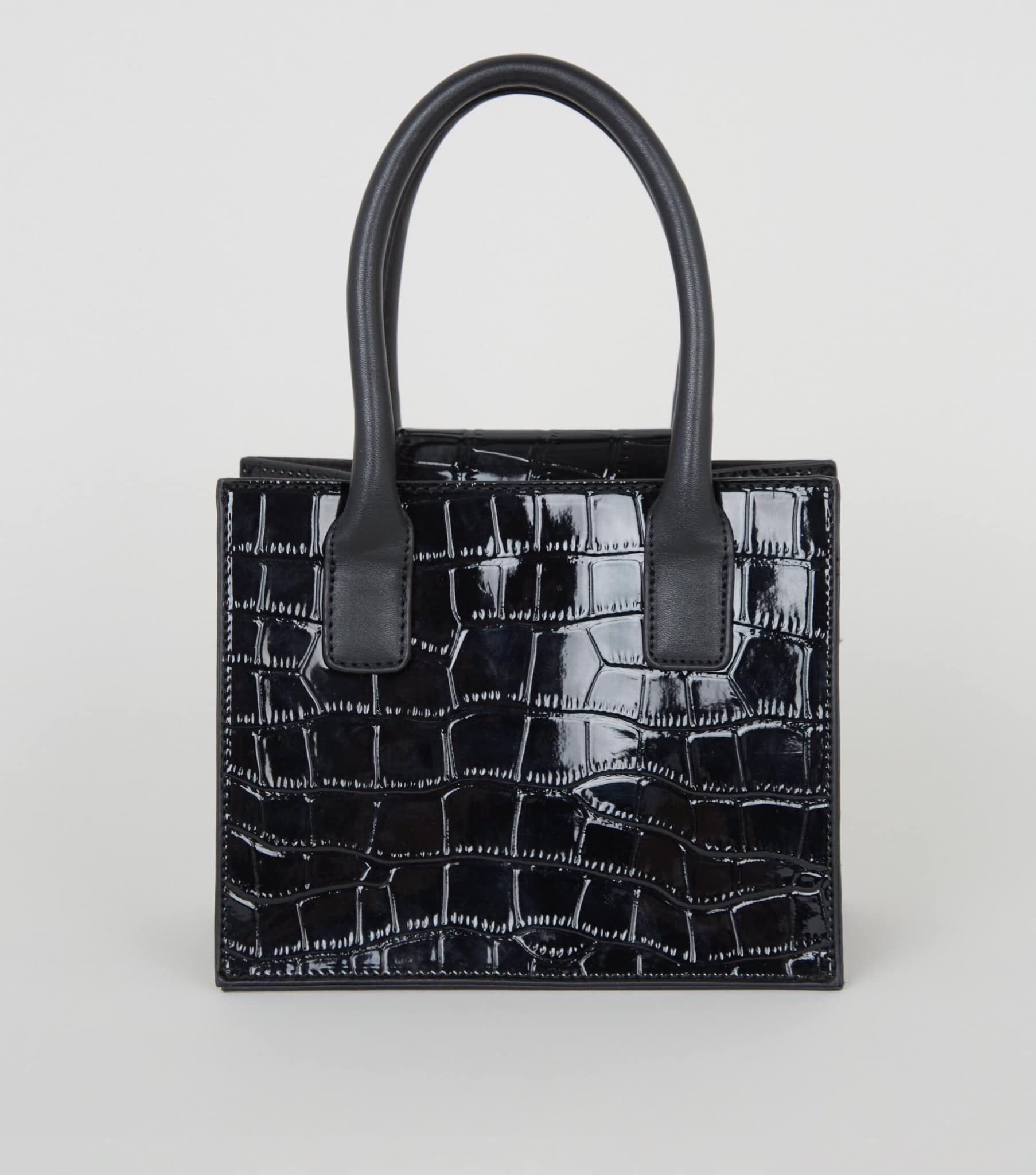 New Look Patent Croc Mini Tote Bag Black Meharshop