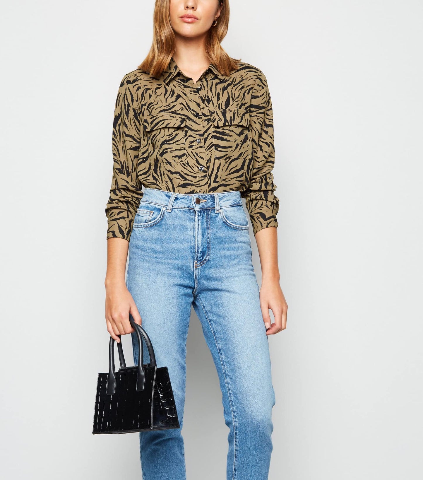 New Look Patent Croc Mini Tote Bag- Black