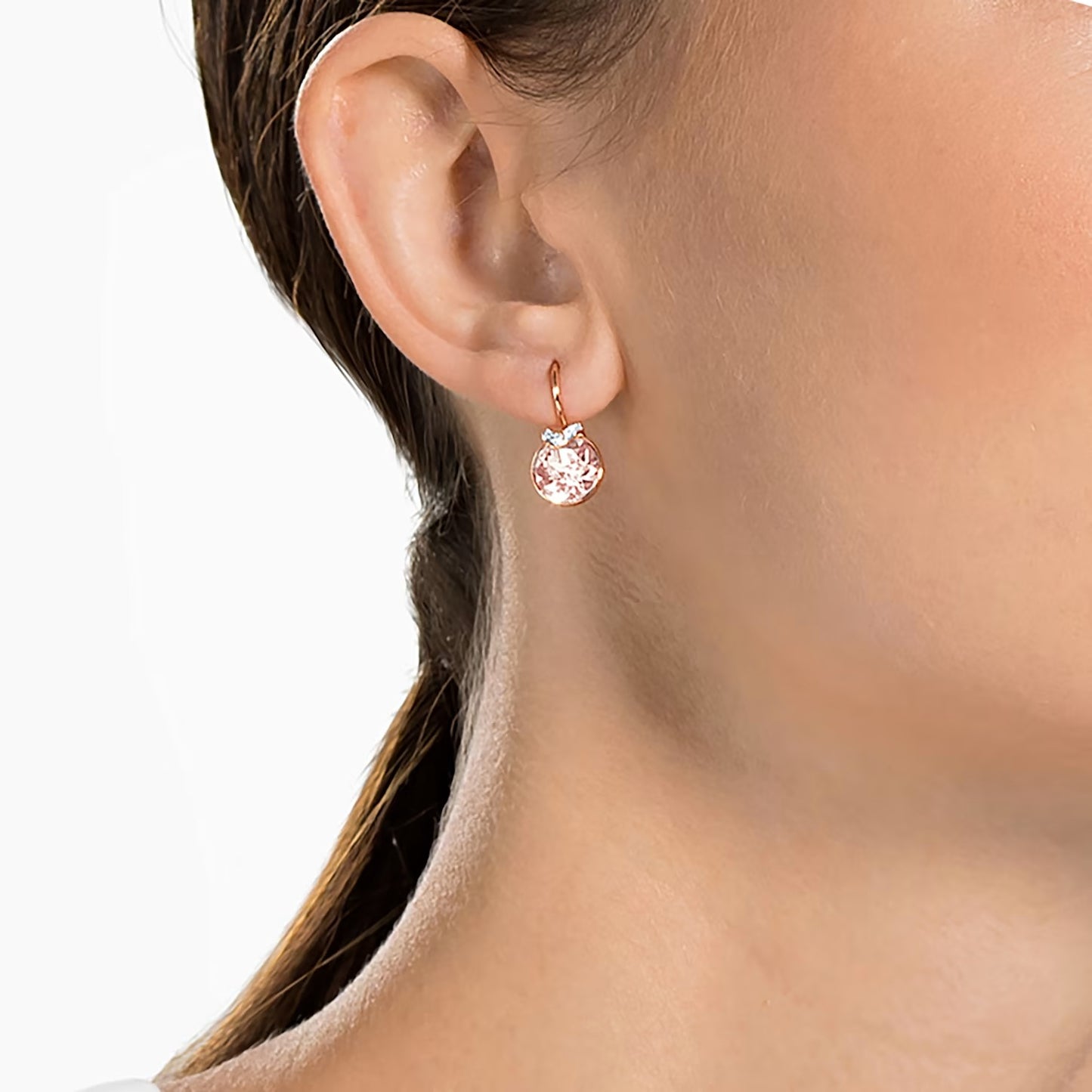 Swarovski Bella V Drop Earrings Round Cut, Pink
