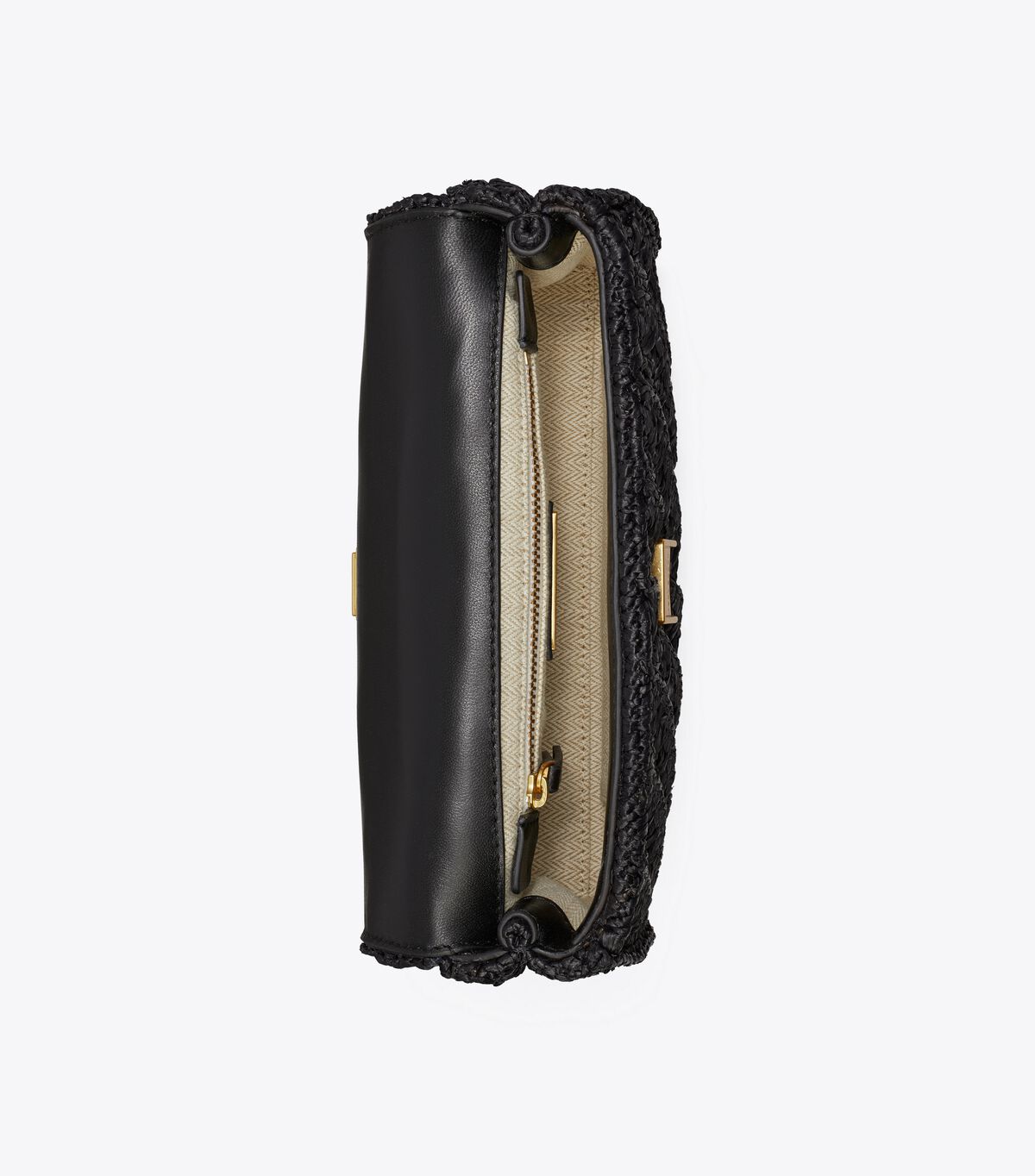 Tory Burch Fleming Raffia Small Convertible Shoulder Bag- Black