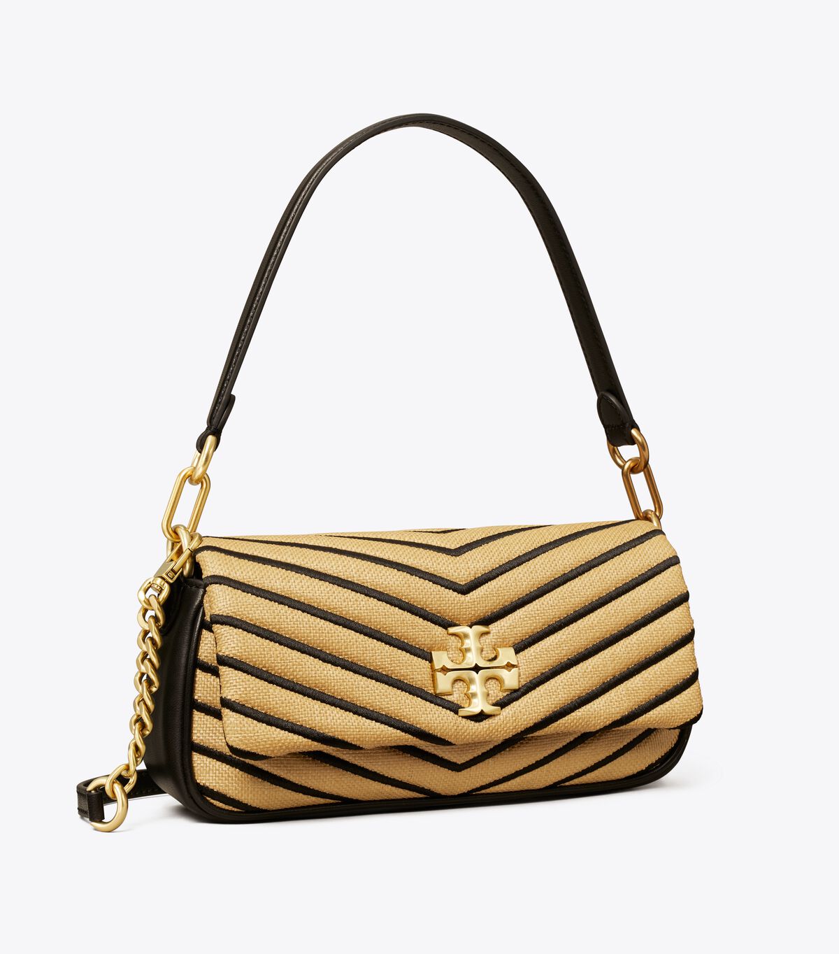 Tory Burch Kira Chevron Soft Straw Small Flap Shoulder Bag- Natural & Black
