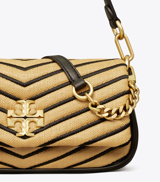 Tory Burch Kira Chevron Soft Straw Small Flap Shoulder Bag- Natural & Black