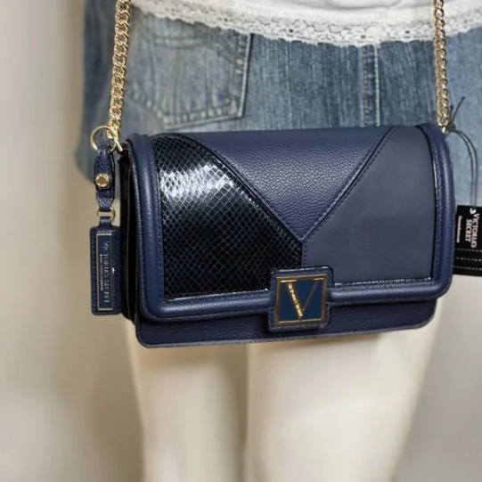 Victoria's Secret Womens Crossbody Bag Blue Navy Animal Print Shoulder  Strap