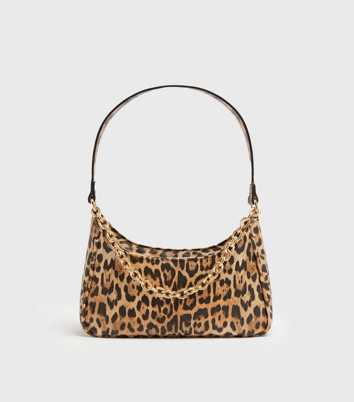 New Look Brown Leopard Print Chain Shoulder Bag