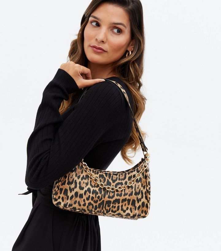 New Look Brown Leopard Print Chain Shoulder Bag