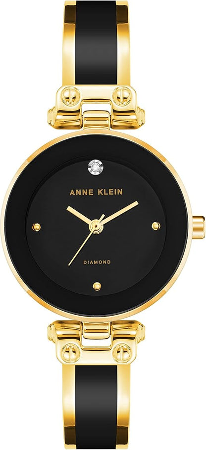 Anne Klein Women's Genuine Diamond Dial Bangle Watch (AK/1980BKGB)