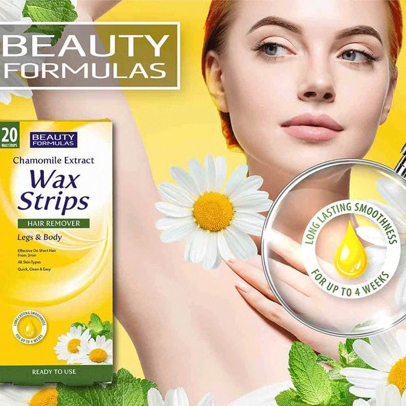 Beauty Formulas Chamomile Extract Wax Strips Hair Remover Legs & Body 20 Strips