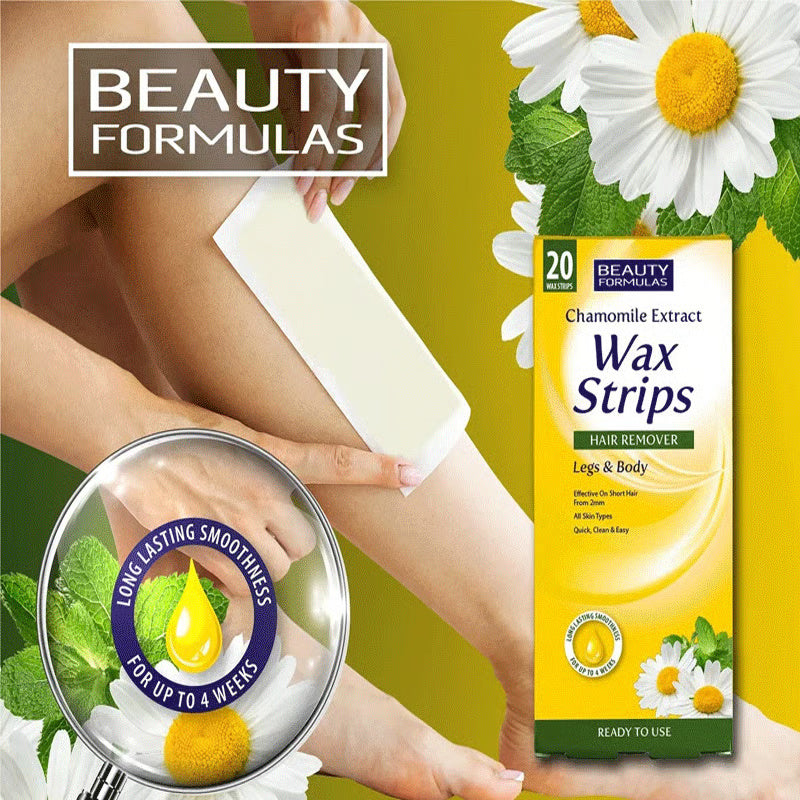 Beauty Formulas Chamomile Extract Wax Strips Hair Remover Legs & Body 20 Strips