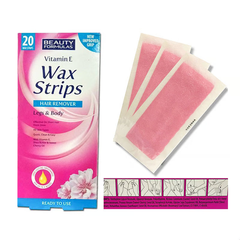 Beauty Formulas Vitamin E Wax Strips Hair Remover Legs & Body 20 Strips