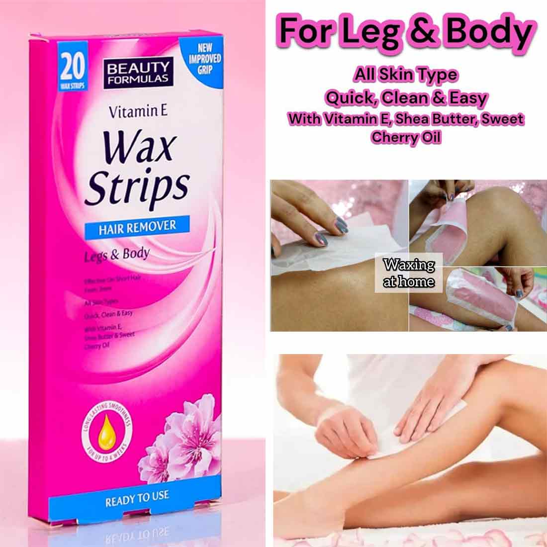 Beauty Formulas Vitamin E Wax Strips Hair Remover Legs & Body 20 Strips