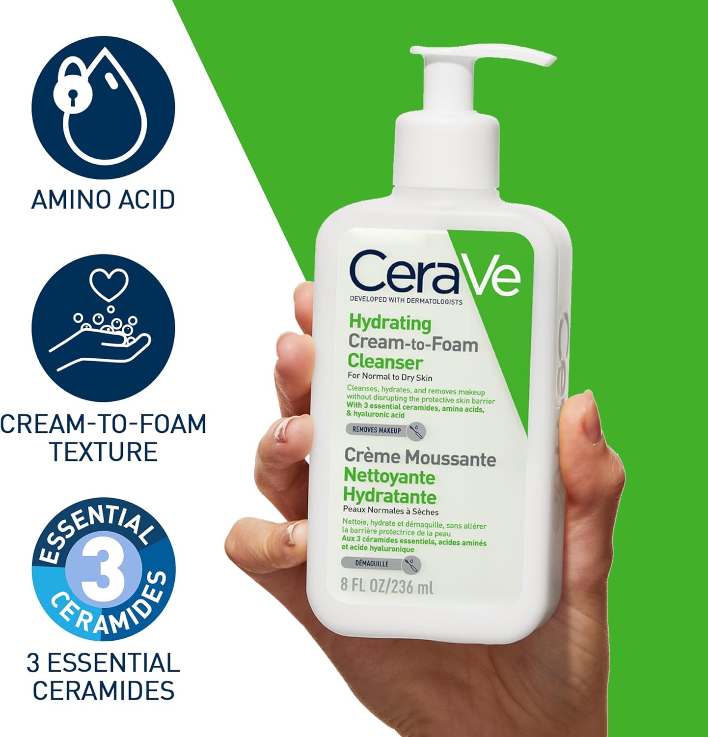 CeraVe Hydrating Cream To Foam Cleanser For Normal To Dry Skin 236ml