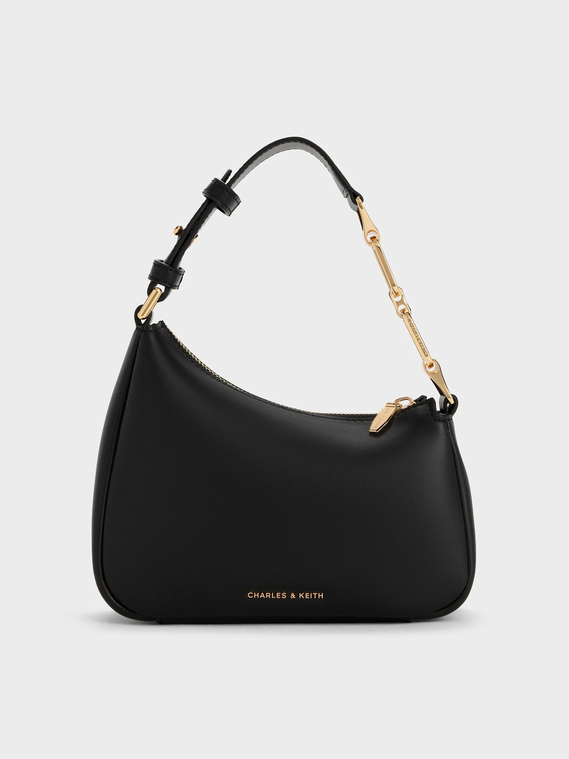 Charles & Keith Mini Agatha Chain Accent Shoulder Bag- Black