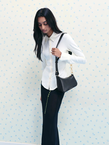 Charles & Keith Mini Agatha Chain Accent Shoulder Bag- Black